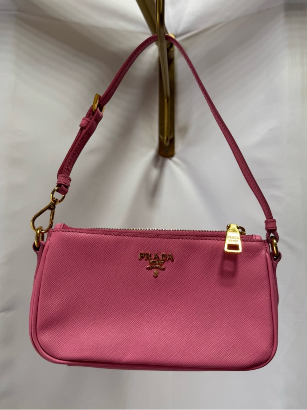Prada Hot Pink Saffiano Shoulder Bag with Gold Hardware - Picture 4 of 11